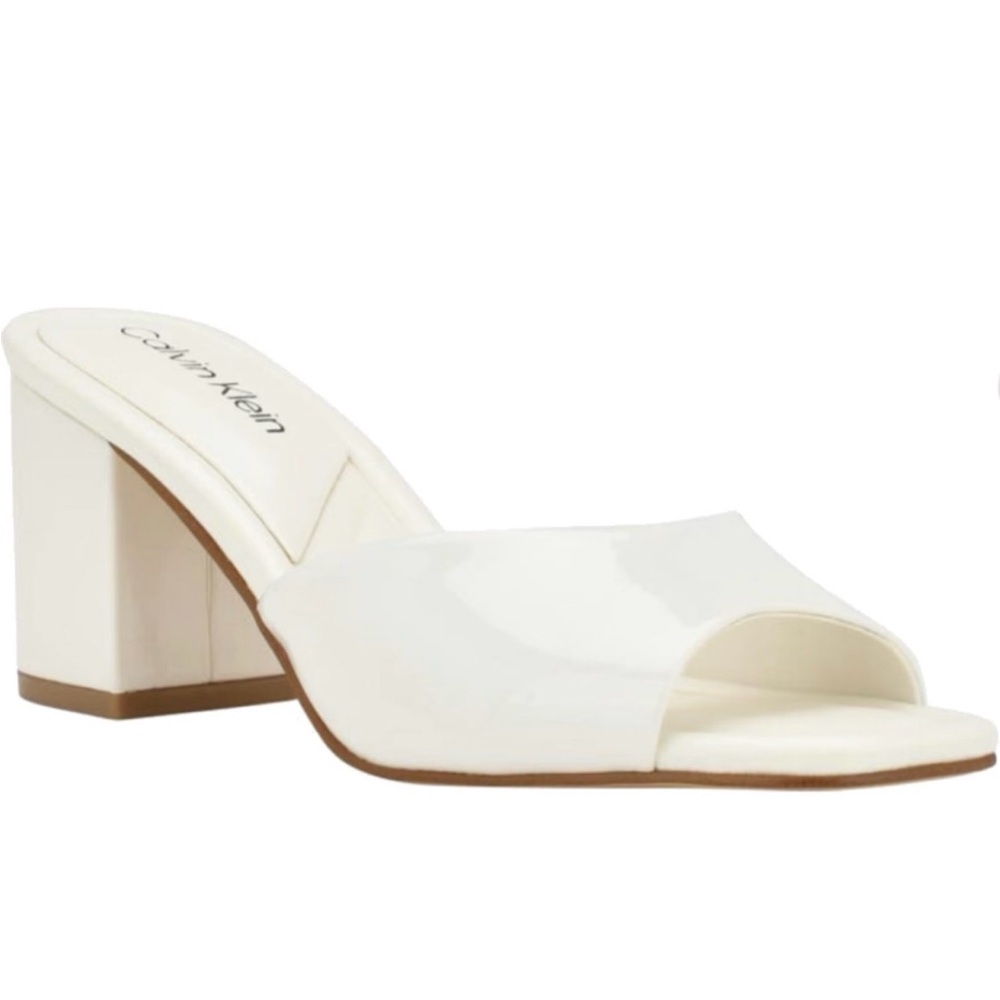 Calvin Klein Toven Slide Sandal in White Patent NWOT